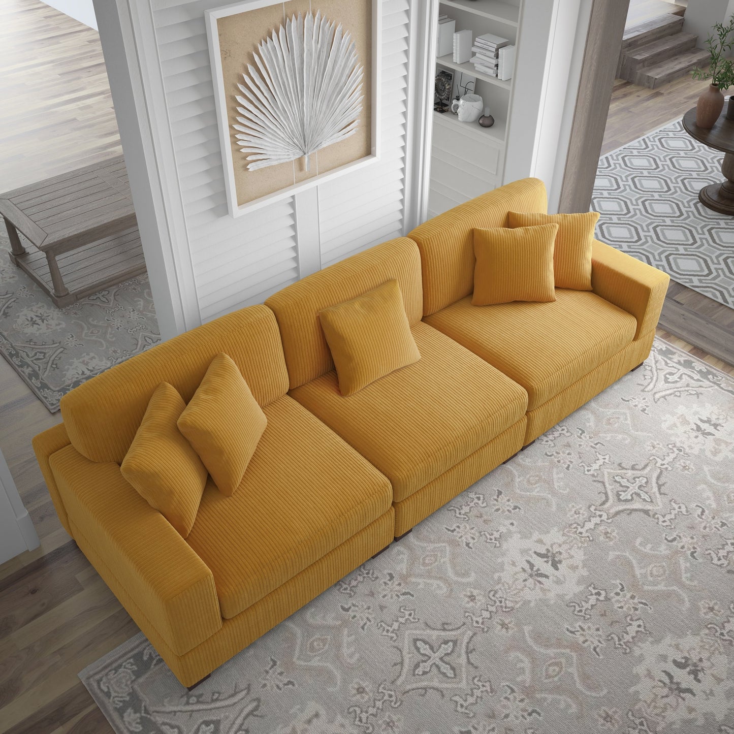 Canapé modulable sectionnel en velours côtelé avec oreillers