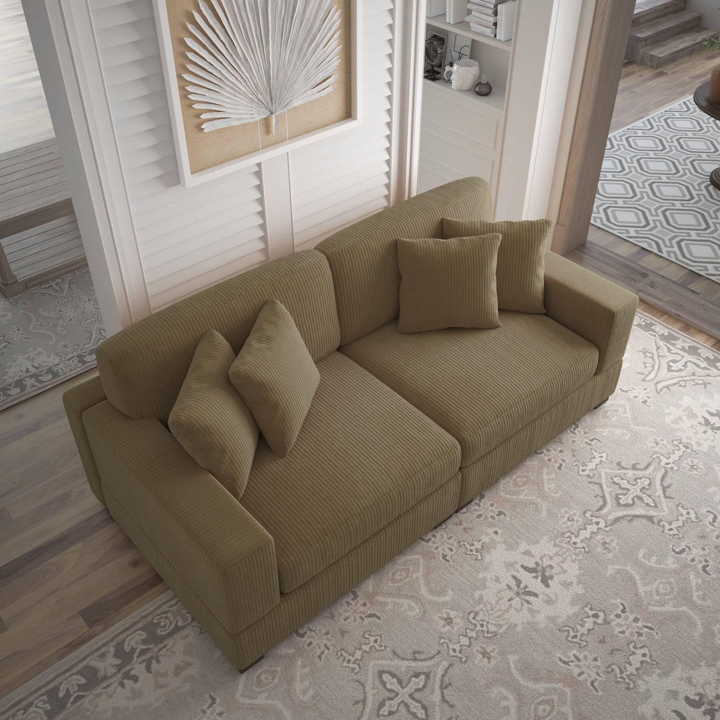 Canapé modulable sectionnel en velours côtelé avec oreillers