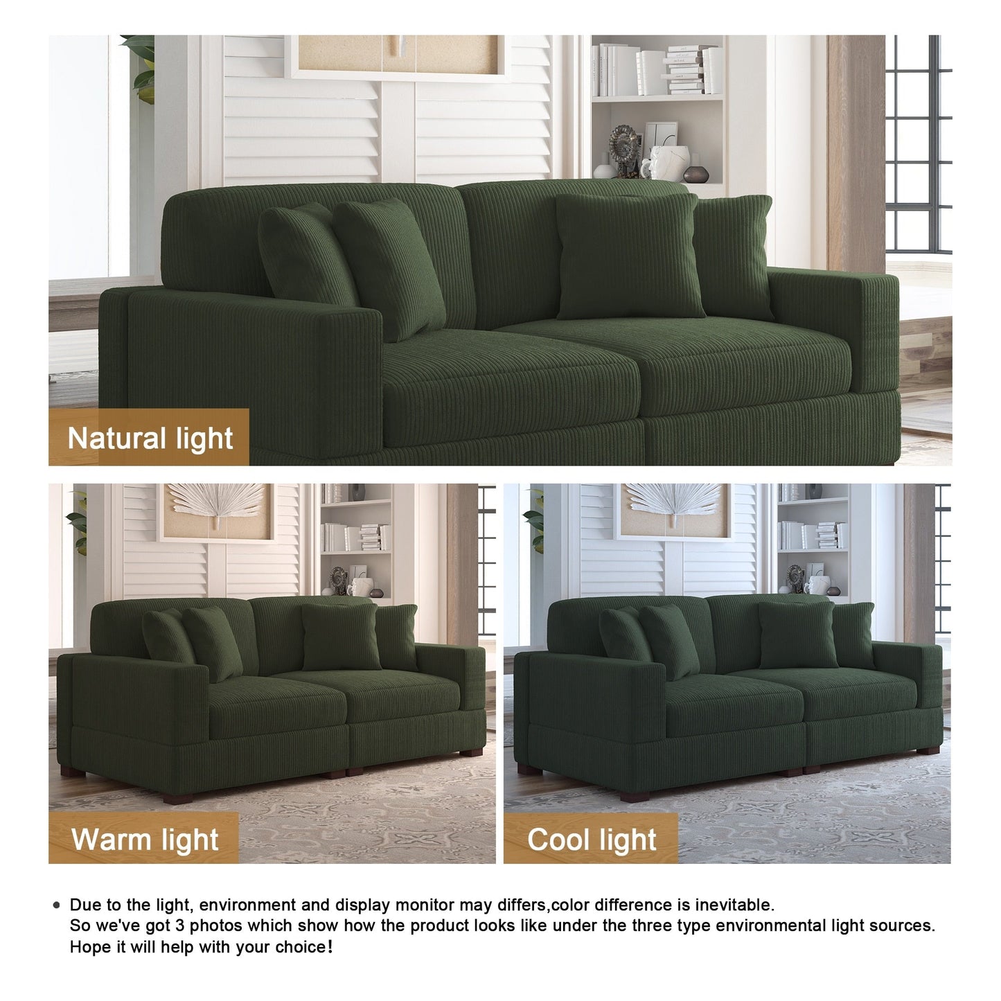 Canapé modulable sectionnel en velours côtelé avec oreillers