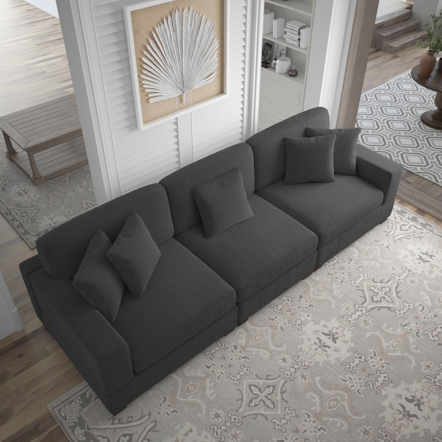 Canapé modulable sectionnel en velours côtelé avec oreillers