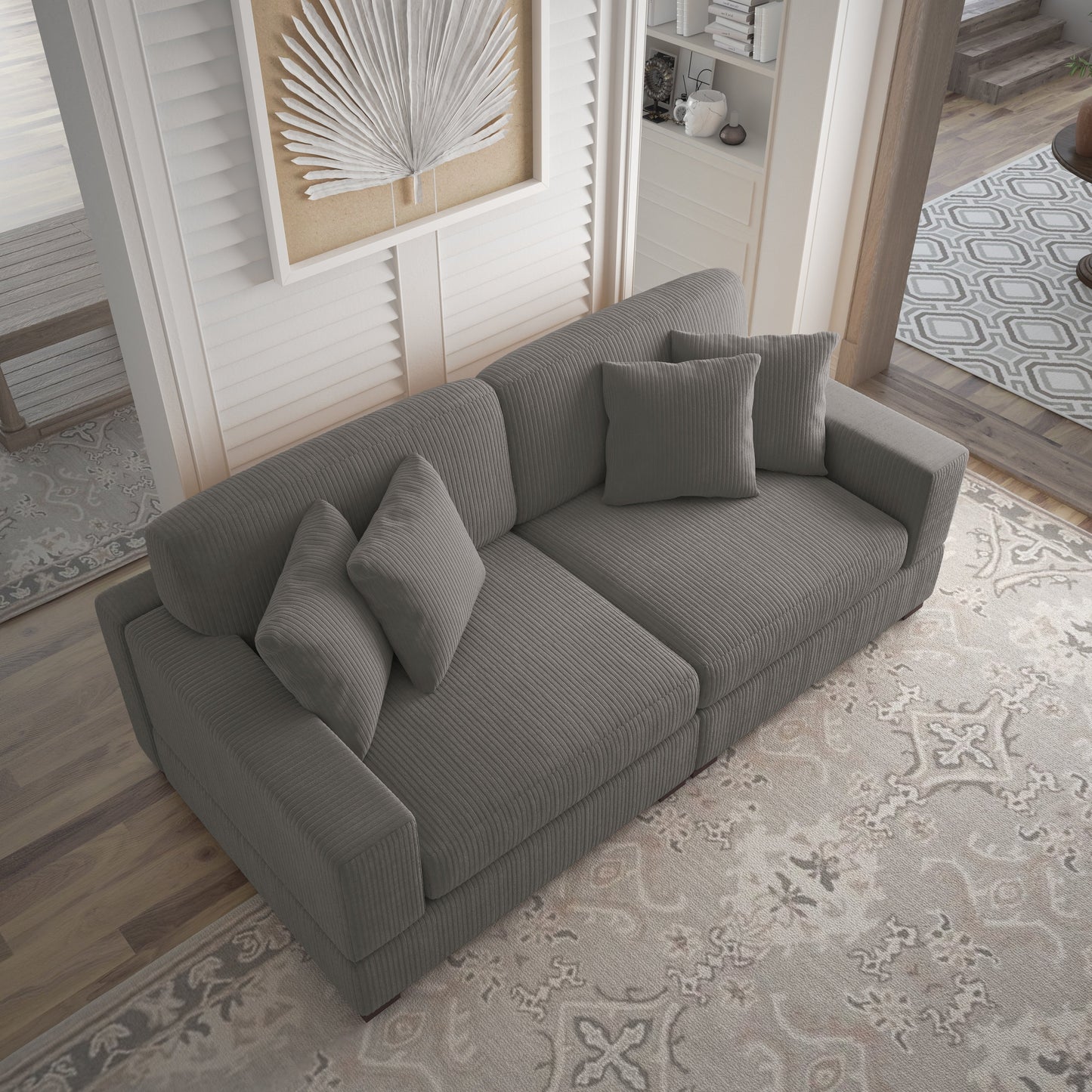 Canapé modulable sectionnel en velours côtelé avec oreillers