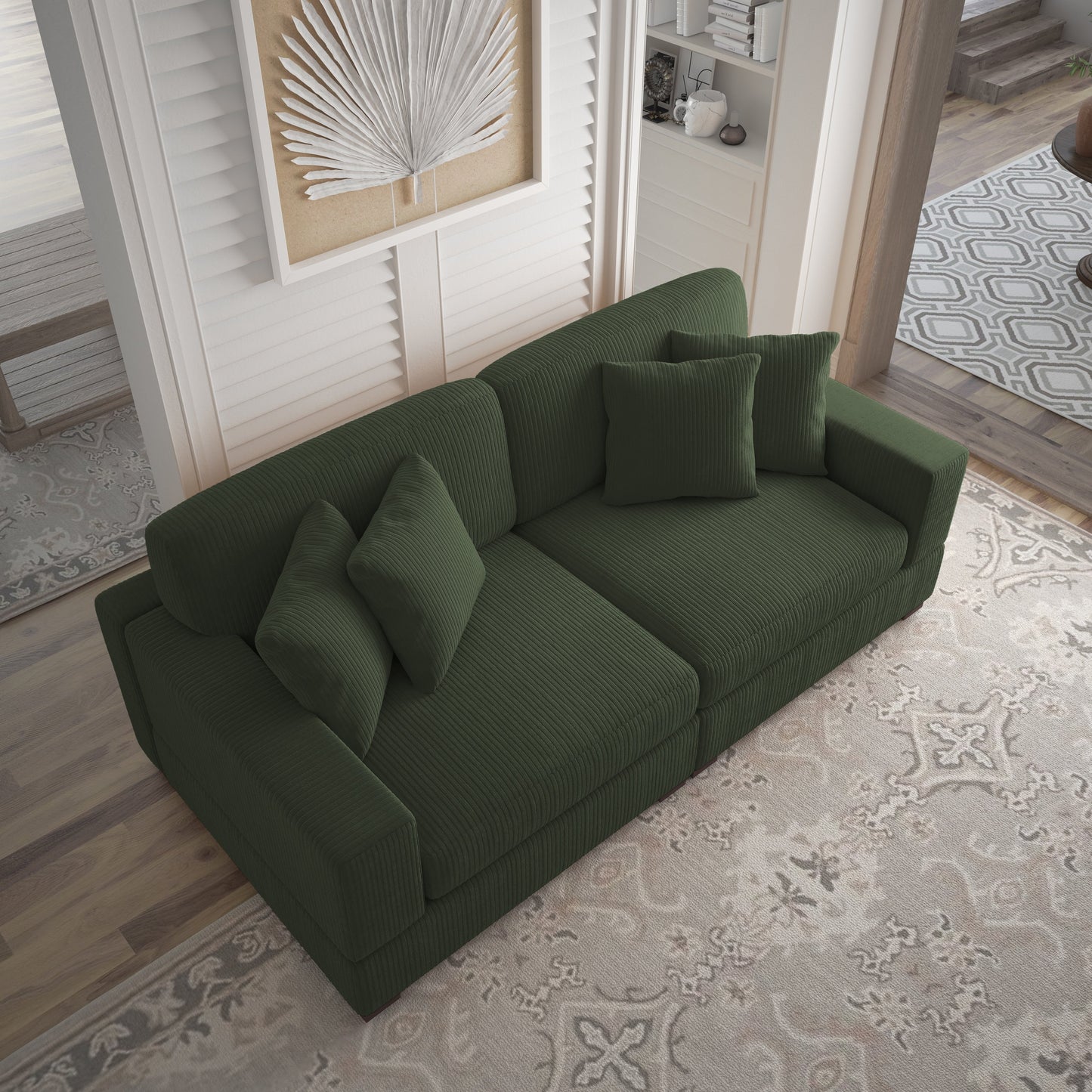 Canapé modulable sectionnel en velours côtelé avec oreillers