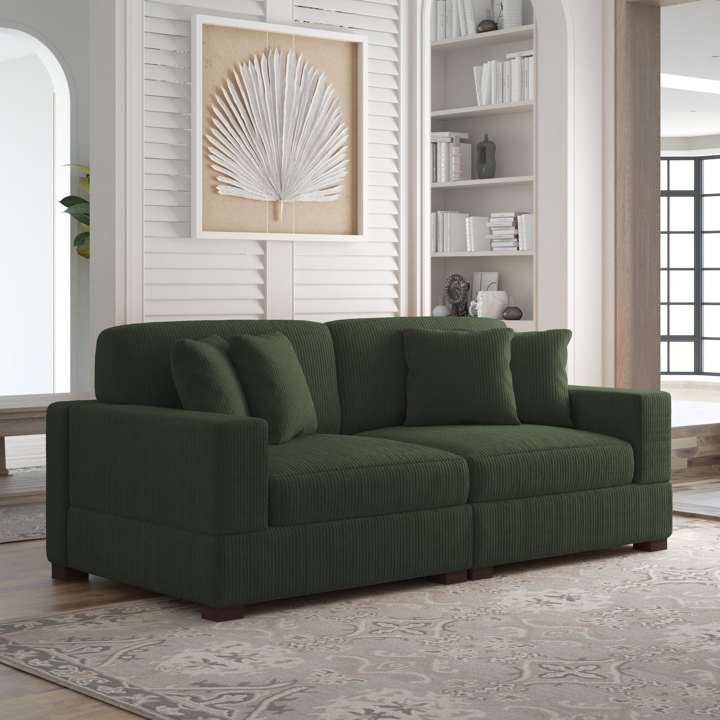 Canapé modulable sectionnel en velours côtelé avec oreillers