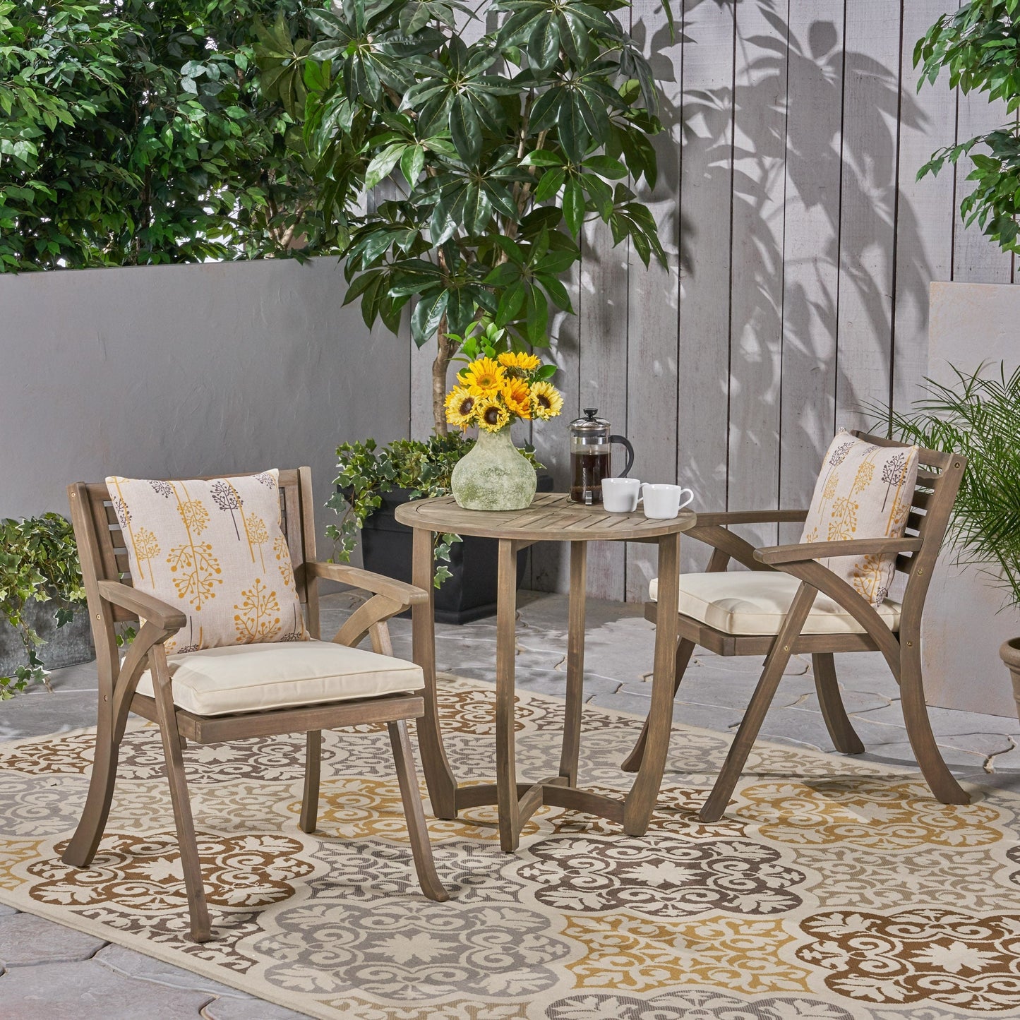 Ensemble bistrot d'extérieur Coronado 3 pièces en bois par Christopher Knight Home - N/A