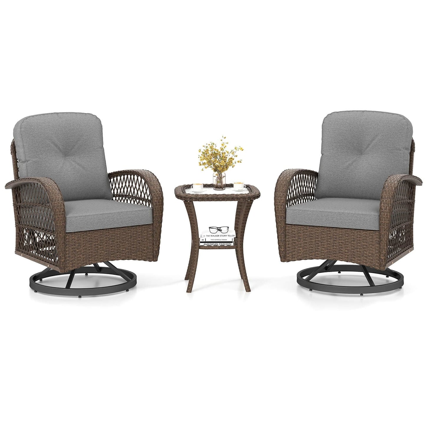 Ensemble de 3 chaises pivotantes et berçantes Costway pour patio - Voir les détails