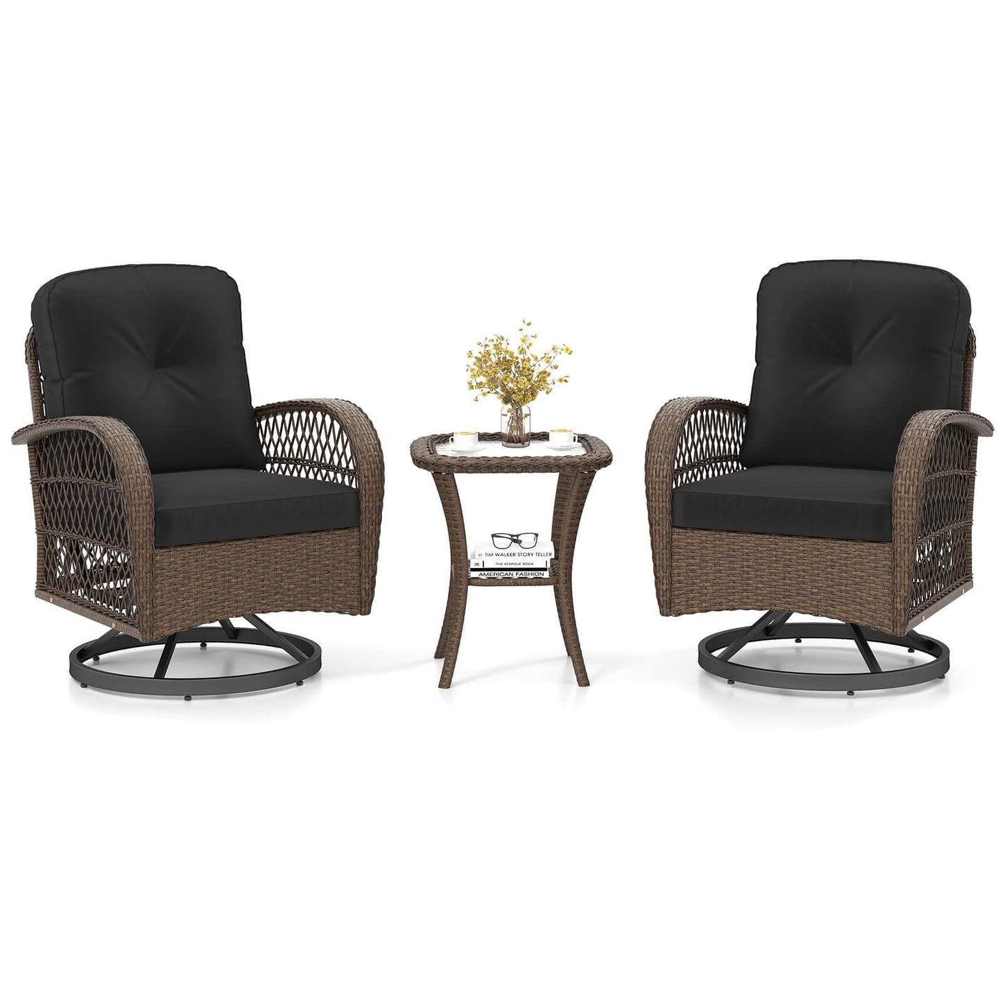 Ensemble de 3 chaises pivotantes et berçantes Costway pour patio - Voir les détails