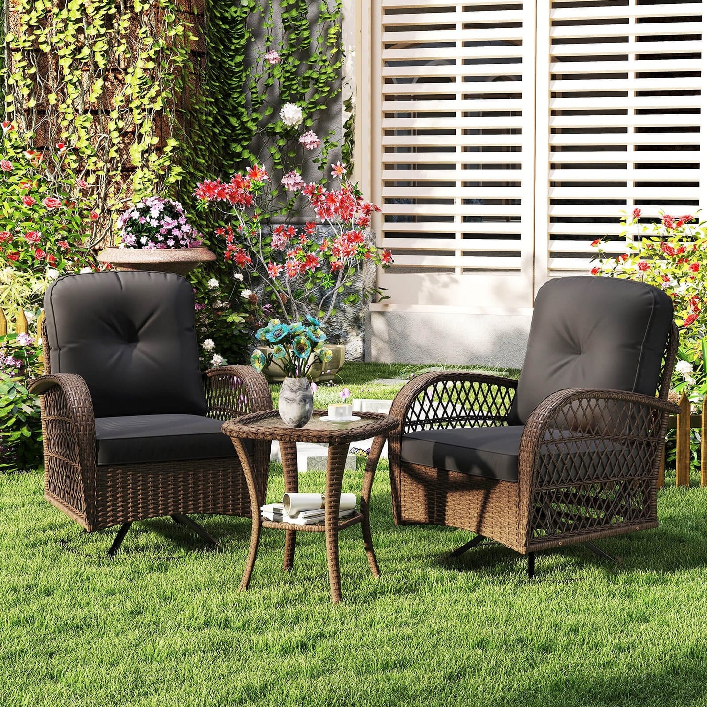 Ensemble de 3 chaises pivotantes et berçantes Costway pour patio - Voir les détails