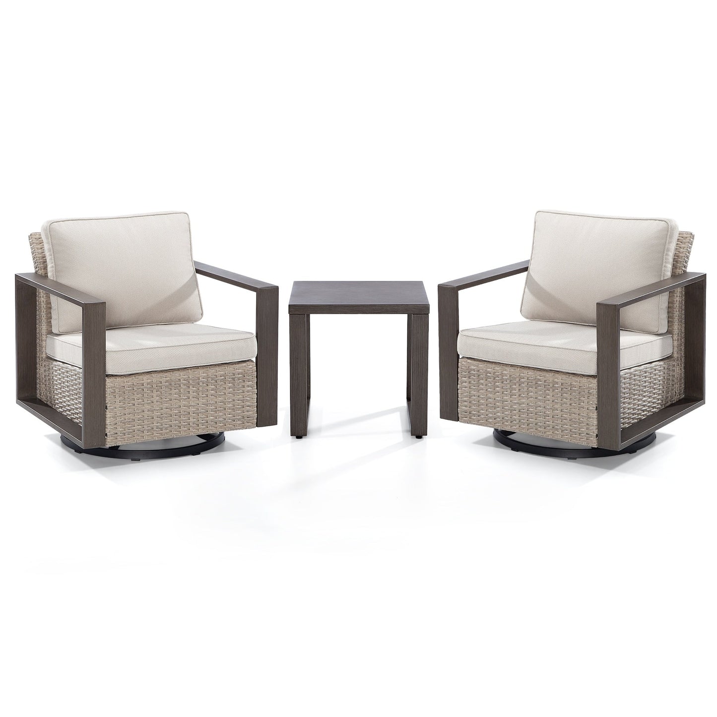Ensemble de 3 chaises à bascule pivotantes d'extérieur Cozywor avec table d'appoint