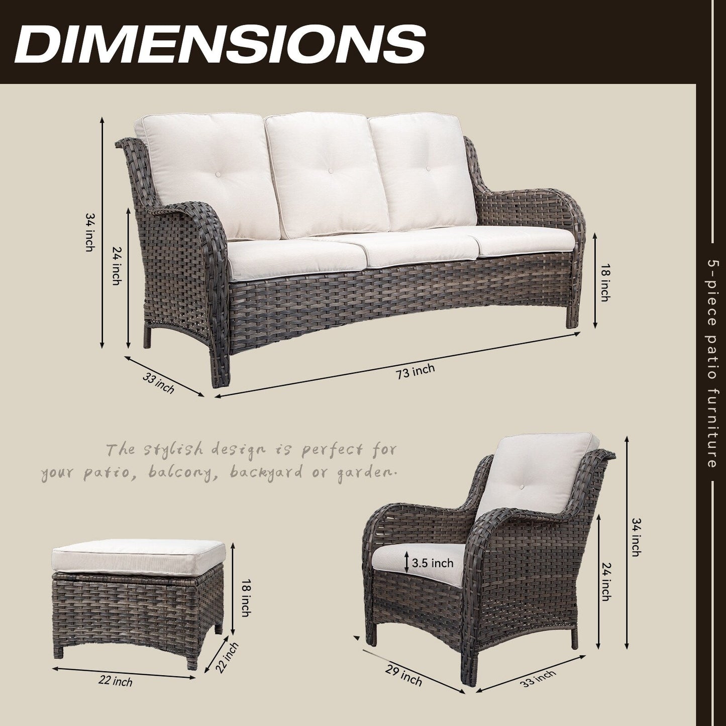 Ensemble de conversation extérieur en osier Cozywor 5 pièces