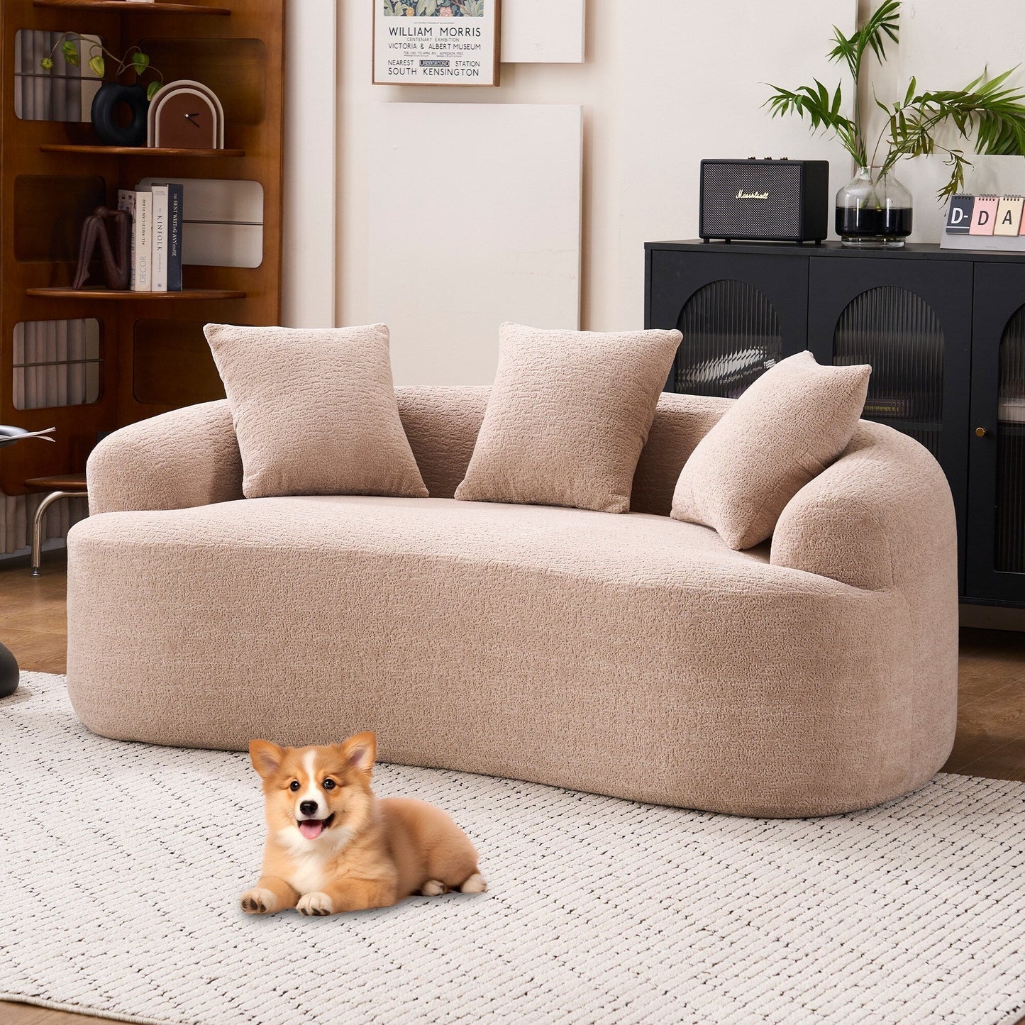Canapé causeuse incurvé en éponge de compression 30D, tissu chenille, sans assemblage