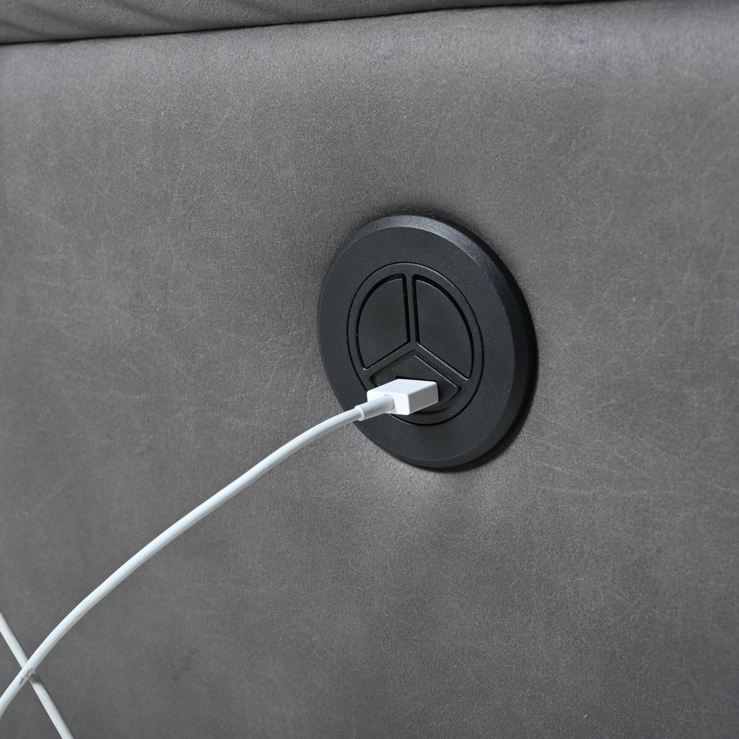 Fauteuil inclinable électrique en similicuir gris foncé avec ports USB et coussin épais pour le salon