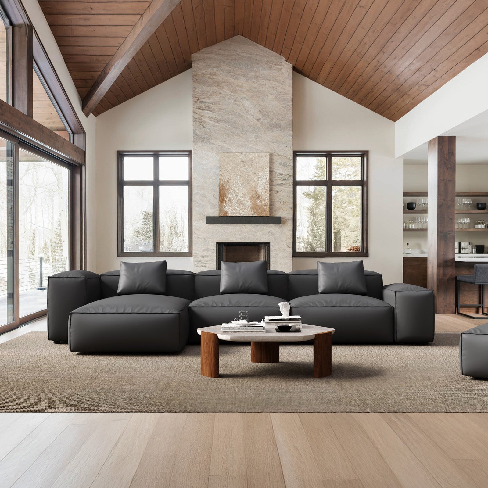 Cube Modular Dark Gray Genuine Leather Sectional