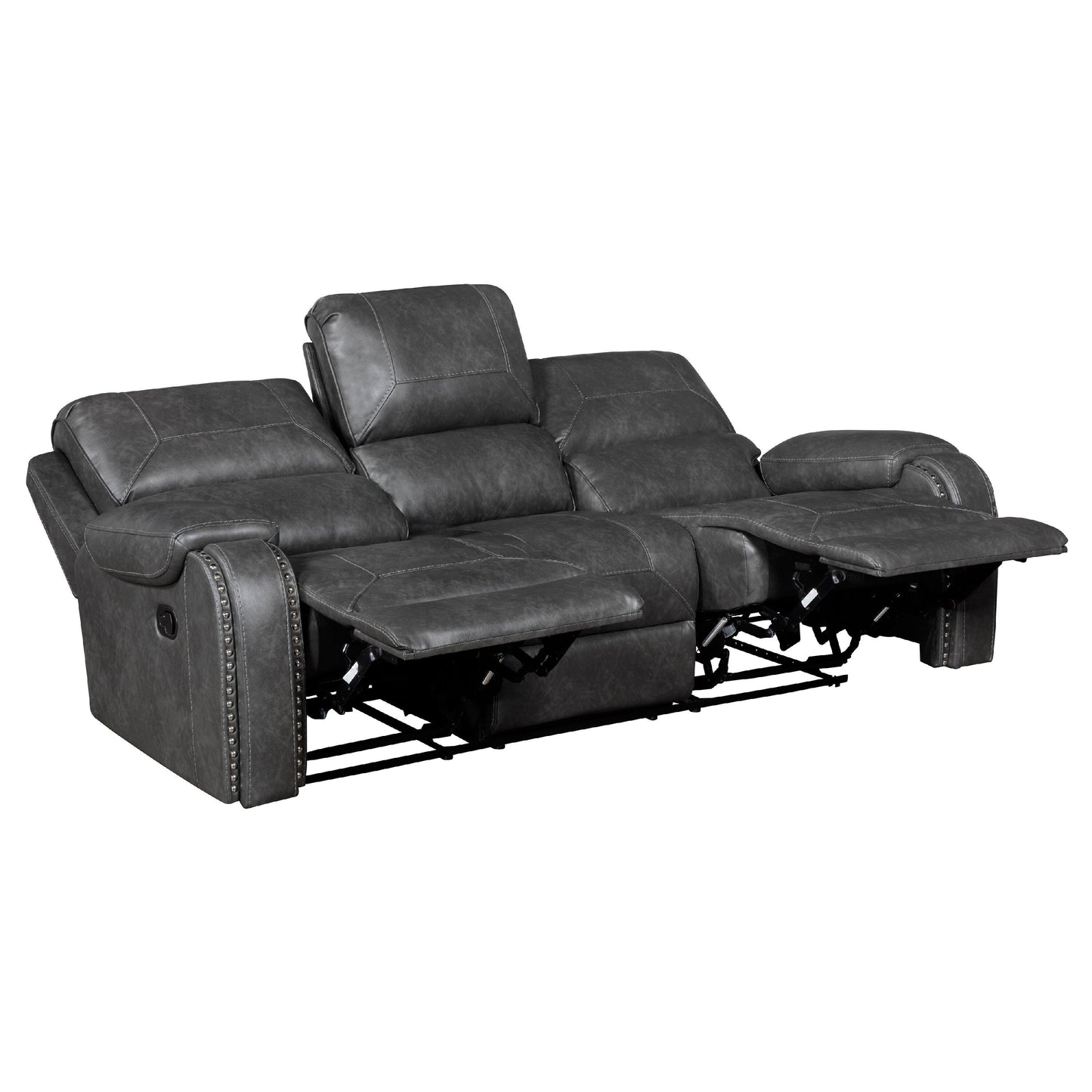 Canapé inclinable Dean, capitonné, similicuir gris, 220 cm