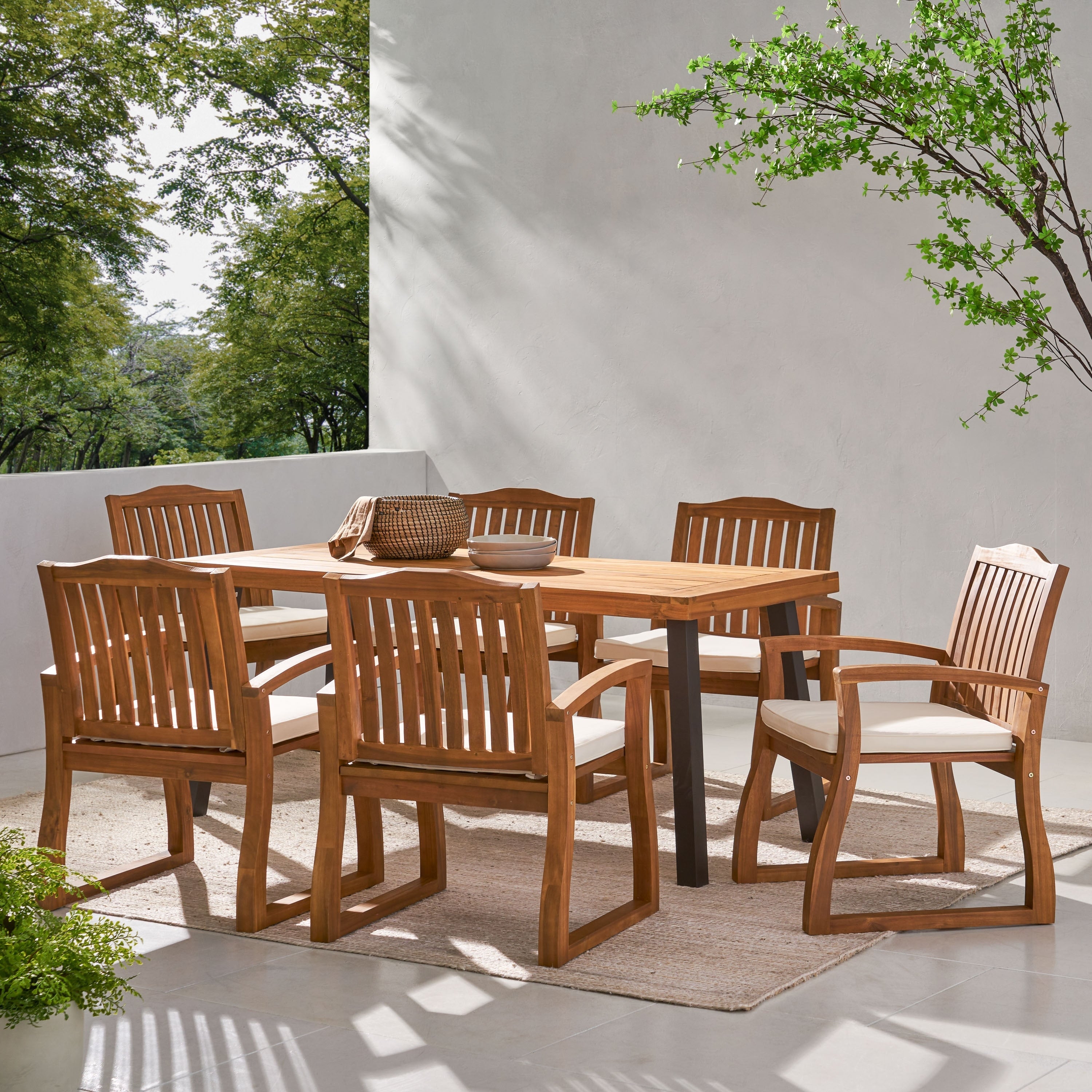 Ensemble de salle à manger d'extérieur en bois Della 7 pièces par Christopher Knight Home