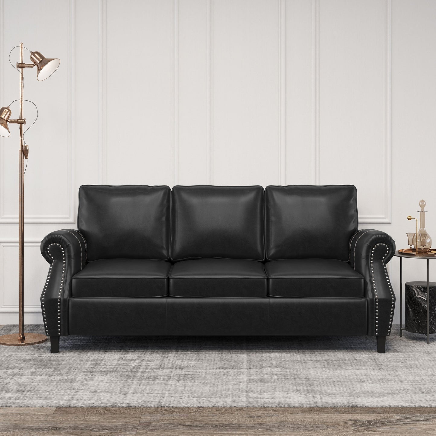 Canapé 3 places Dowd en similicuir avec bordure cloutée par Christopher Knight Home