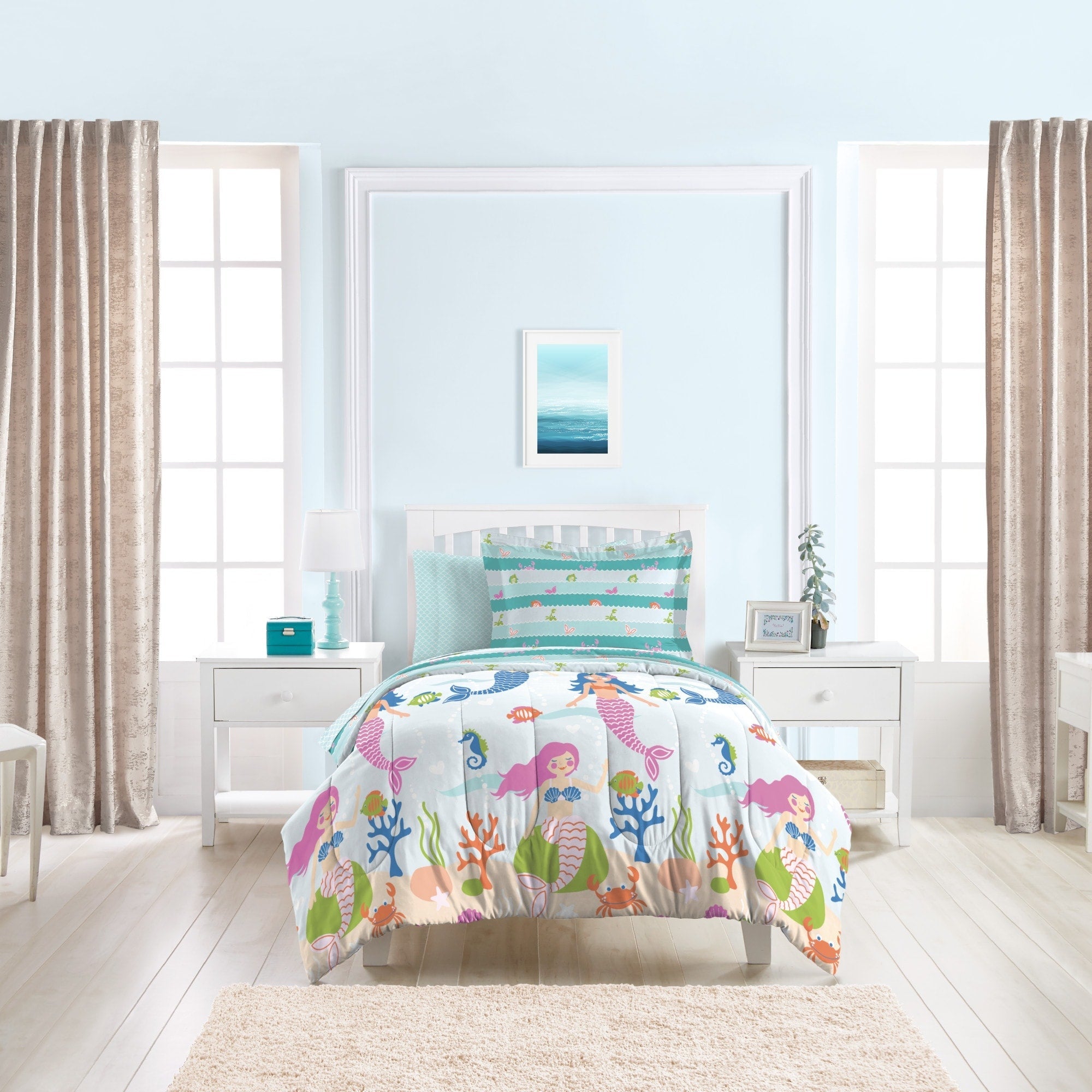 Dream Factory Mermaid Dreams Parure de lit 7 pièces avec draps