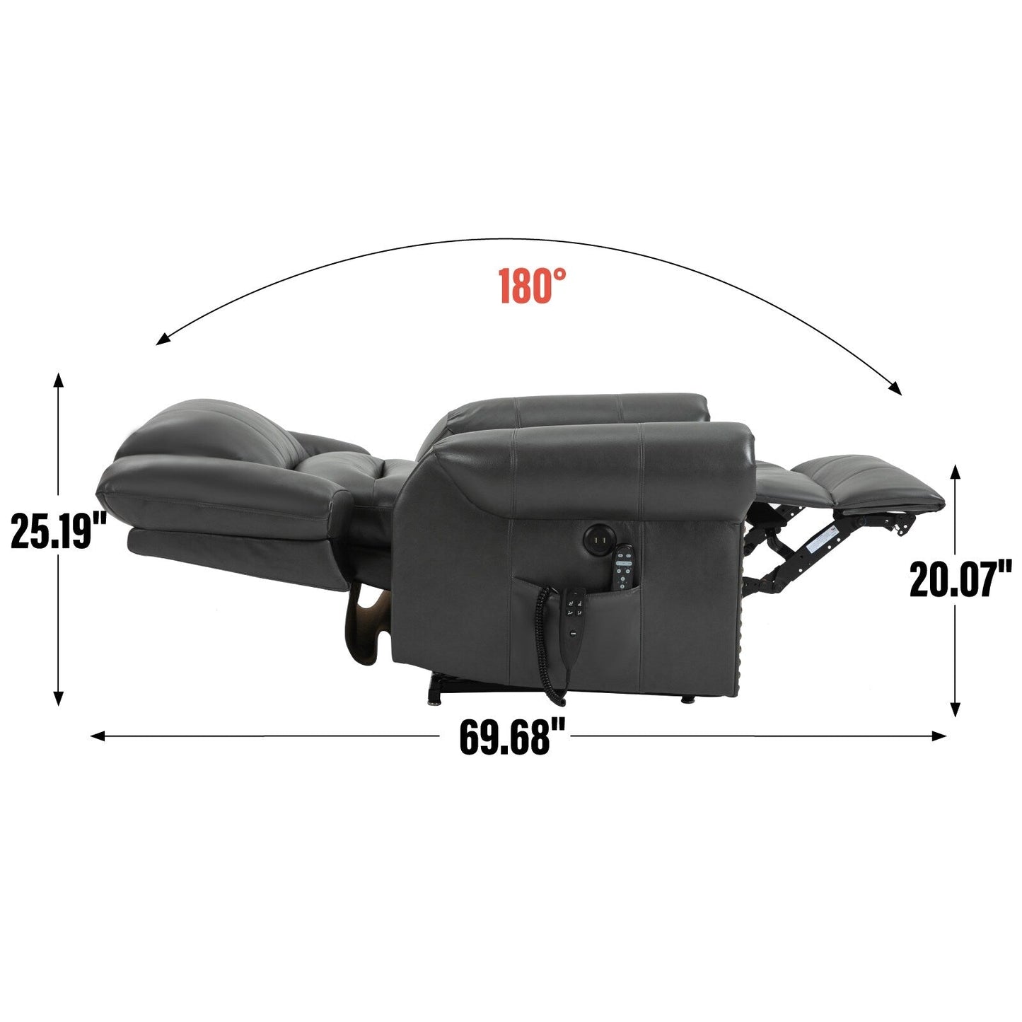Fauteuil inclinable à double moteur, position infinie, massage thermique, mécanisme de mouvement robuste avec ports USB et poches latérales