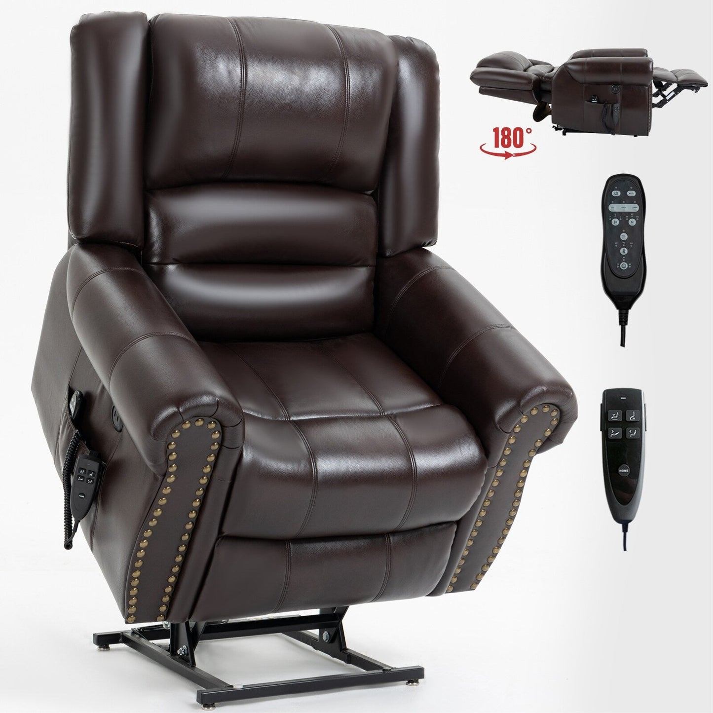 Fauteuil inclinable à double moteur, position infinie, massage thermique, mécanisme de mouvement robuste avec ports USB et poches latérales