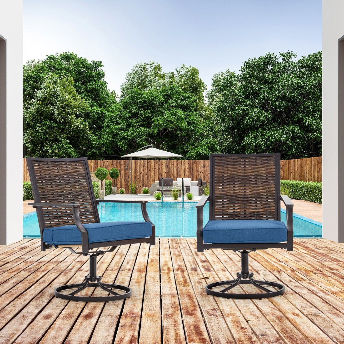 Lot de 2 chaises pivotantes EROMMY pour salle à manger, en osier et aluminium, avec cadre en aluminium résistant aux intempéries.