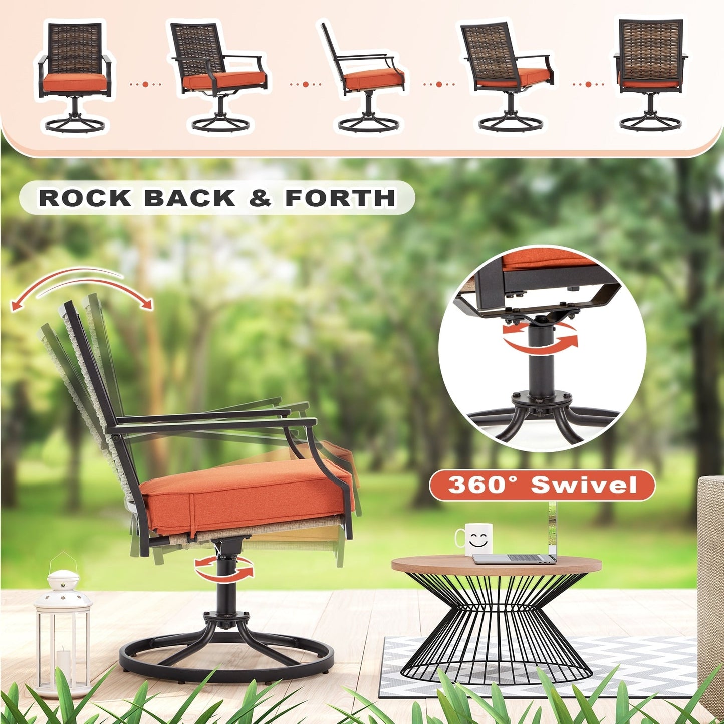 Lot de 2 chaises pivotantes EROMMY pour salle à manger, en osier et aluminium, avec cadre en aluminium résistant aux intempéries.