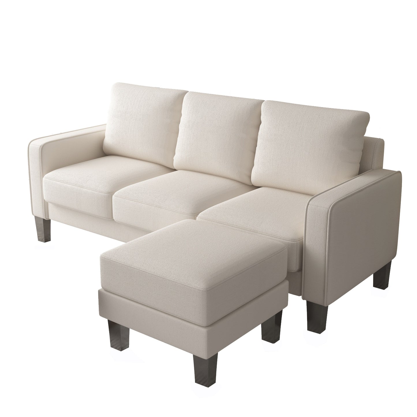 Canapé 3 places rembourré avec pouf, housse de coussin amovible et petit espace de rangement