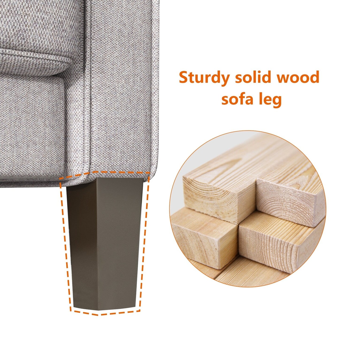 Canapé 3 places rembourré avec pouf, housse de coussin amovible et petit espace de rangement
