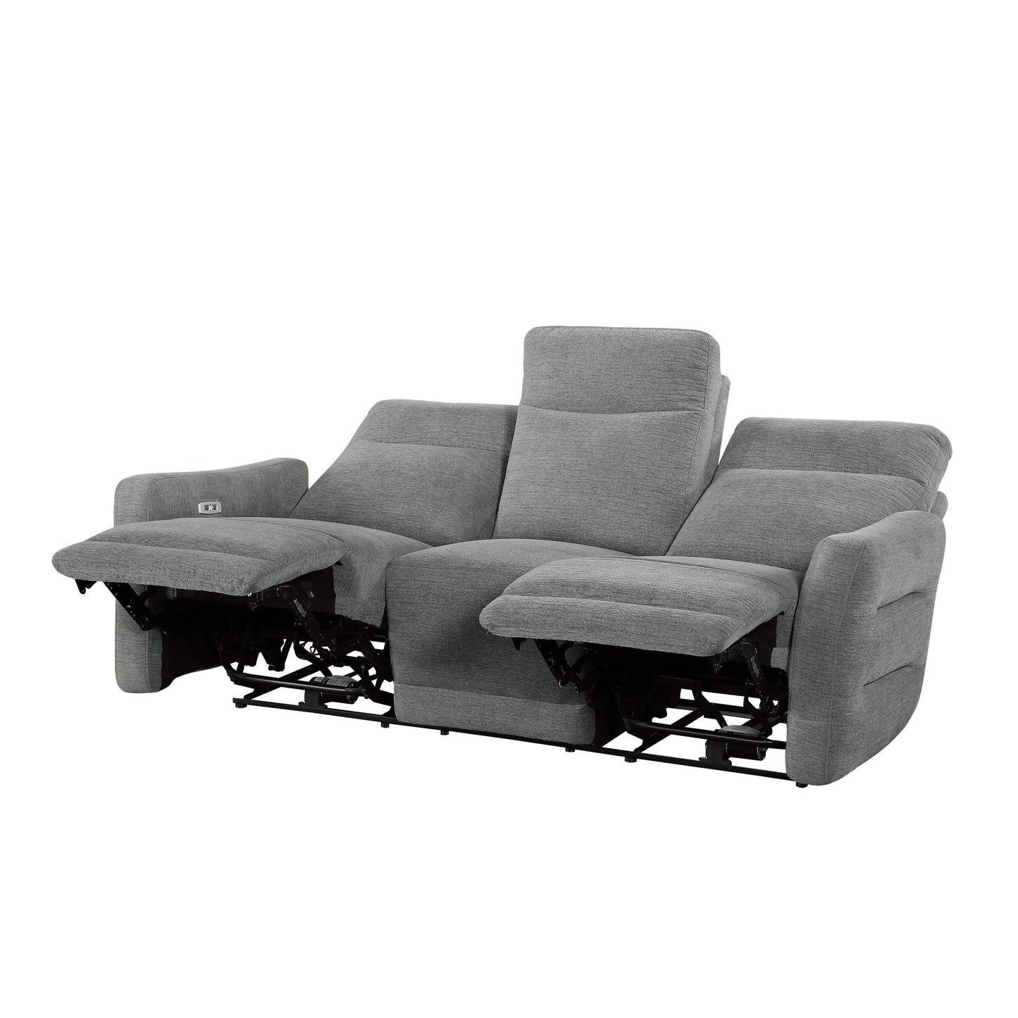 Canapé double inclinable électrique Eddie avec port USB, à plat, tissu chenille gris tourterelle