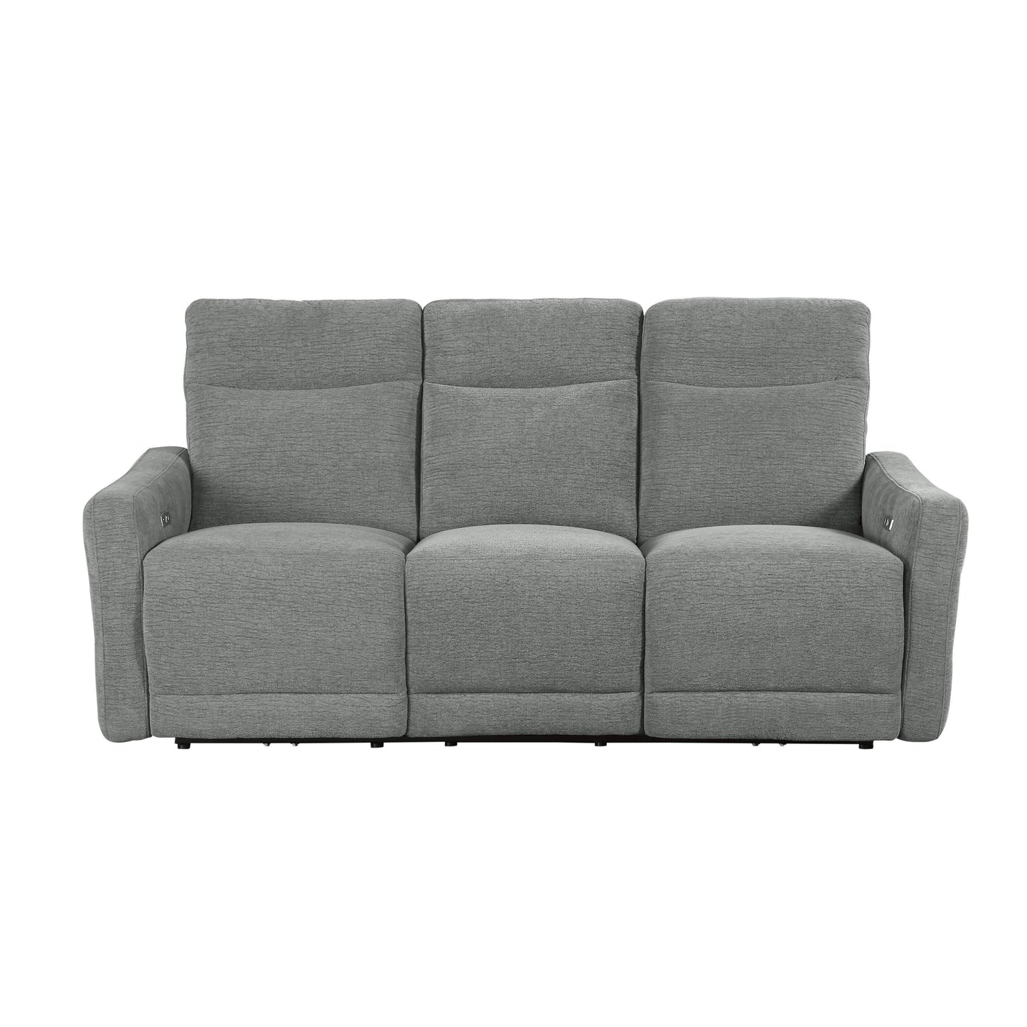 Canapé double inclinable électrique Eddie avec port USB, à plat, tissu chenille gris tourterelle