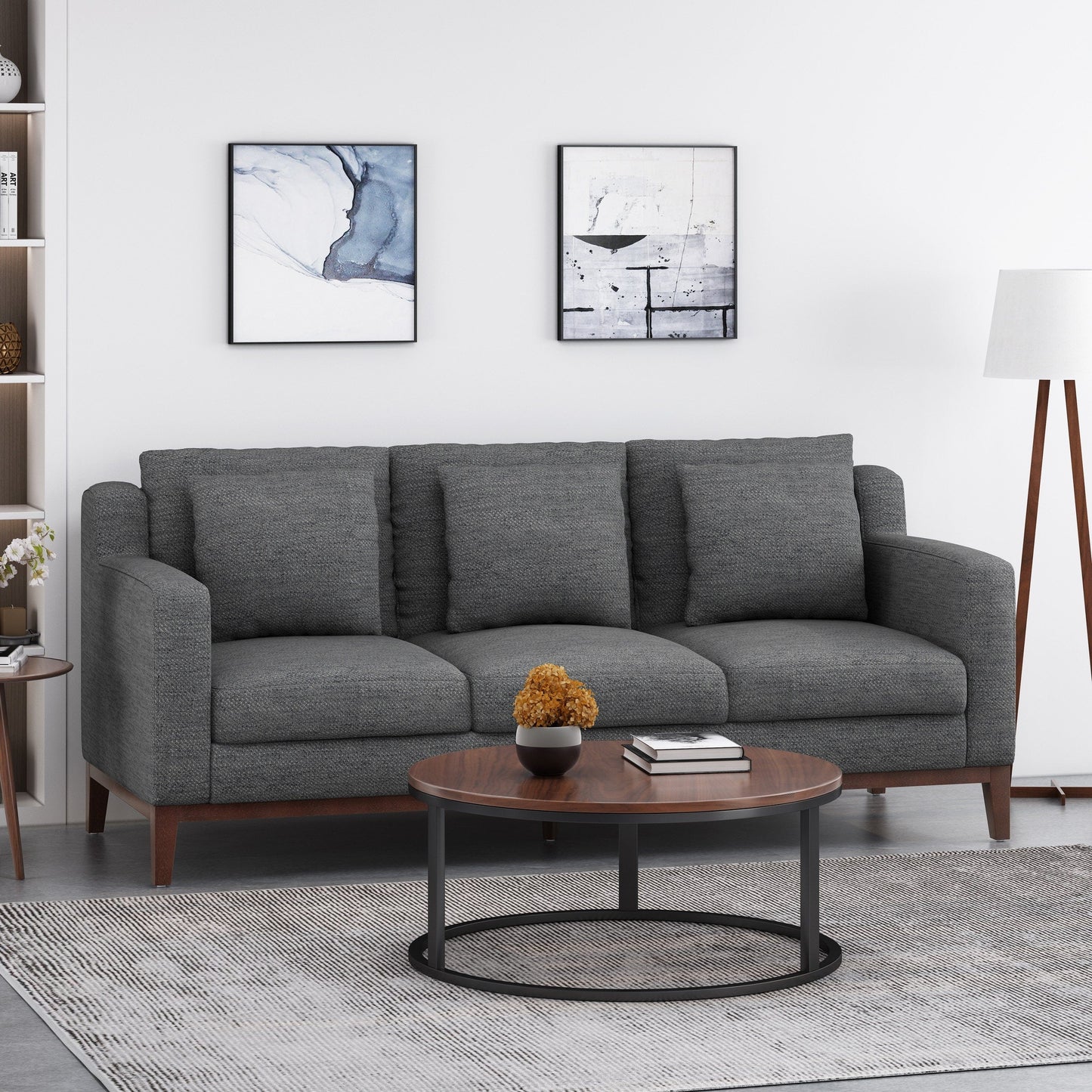 Canapé 3 places contemporain en tissu Elliston avec coussins décoratifs par Christopher Knight Home