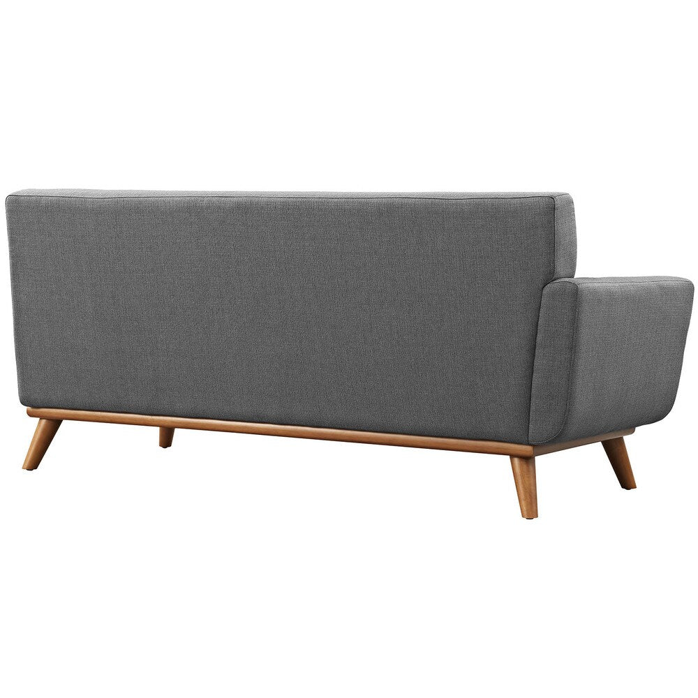 Causeuse à accoudoir gauche Engage, style moderne du milieu du siècle, tissu rembourré, couleur azur