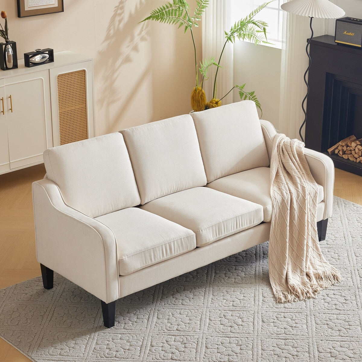 Canapé 3 places Erommy, canapé 72 places pour salon, canapé en tissu moderne avec 4 pieds en bois et 2 tiges de support en métal pour chambre