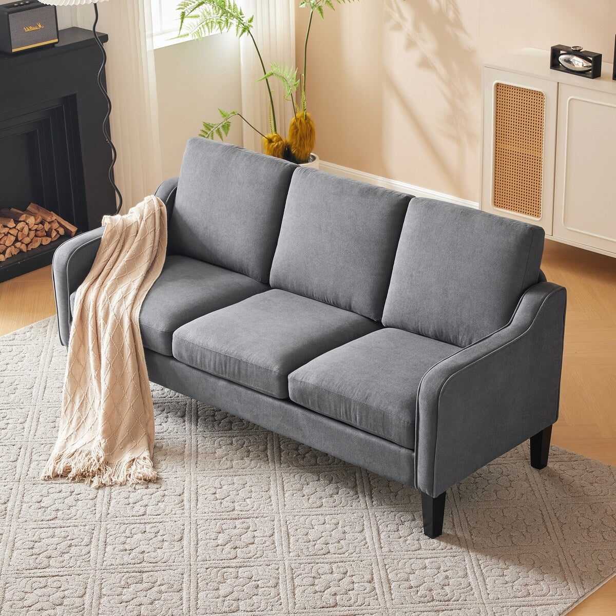 Canapé 3 places Erommy, canapé 72 places pour salon, canapé en tissu moderne avec 4 pieds en bois et 2 tiges de support en métal pour chambre