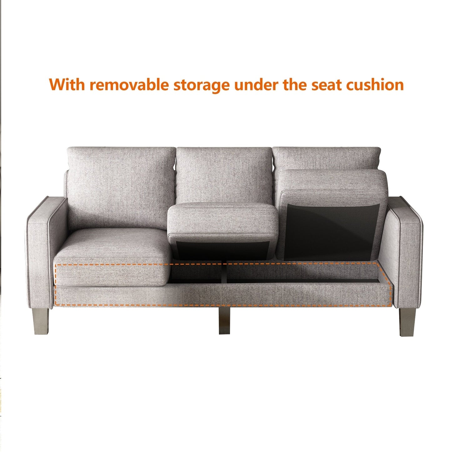 Canapé 3 places en tissu avec rangement sous le coussin