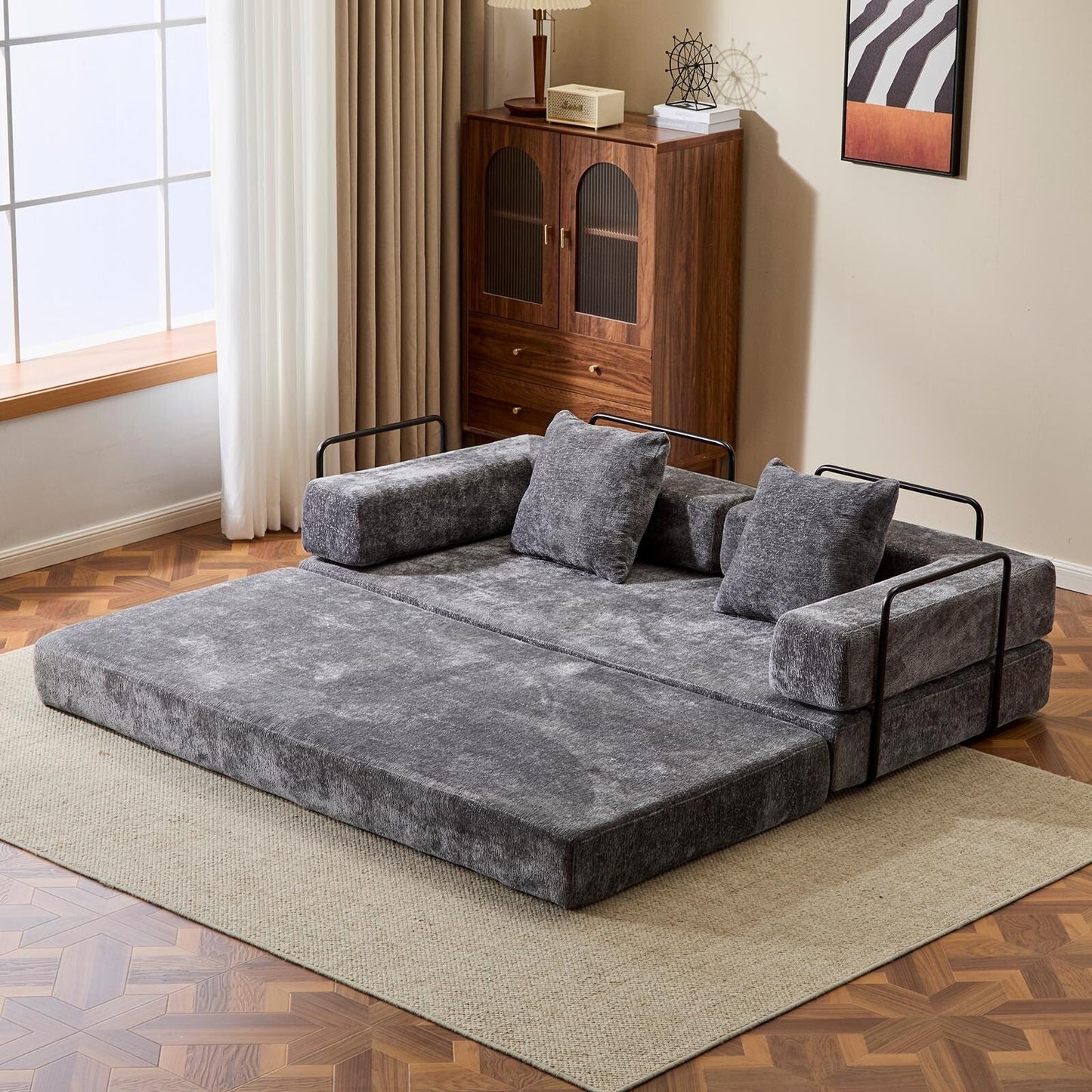 Canapé-lit convertible avec dossier coussiné en tissu chenille pour salon et chambre à coucher