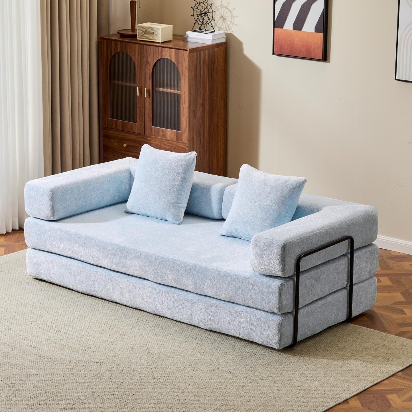 Canapé-lit convertible avec dossier coussiné en tissu chenille pour salon et chambre à coucher