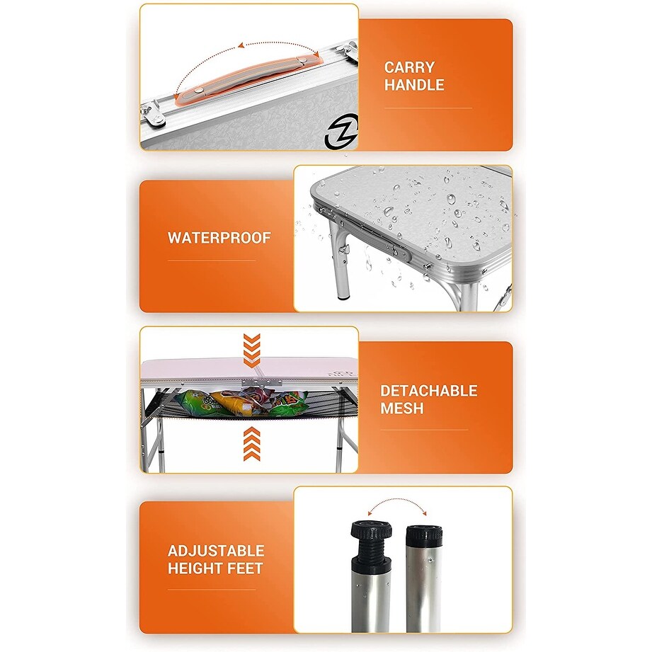 Table pliante à hauteur réglable, table de camping portable en aluminium léger, avec poignée de transport pour l'extérieur et la plage