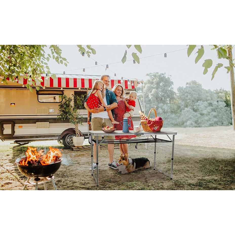 Table pliante à hauteur réglable, table de camping portable en aluminium léger, avec poignée de transport pour l'extérieur et la plage