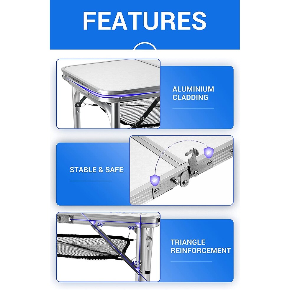 Table pliante à hauteur réglable, table de camping portable en aluminium léger, avec poignée de transport pour l'extérieur et la plage