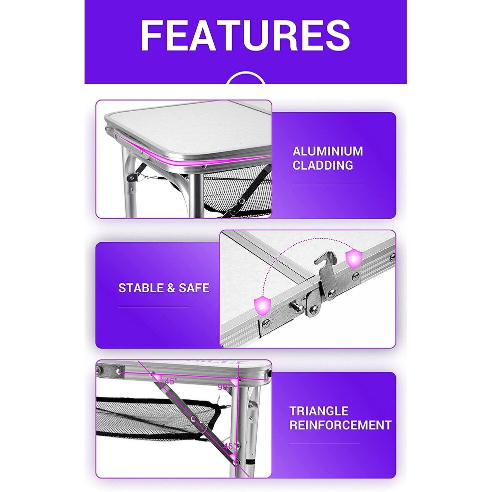 Table pliante à hauteur réglable, table de camping portable en aluminium léger, avec poignée de transport pour l'extérieur et la plage