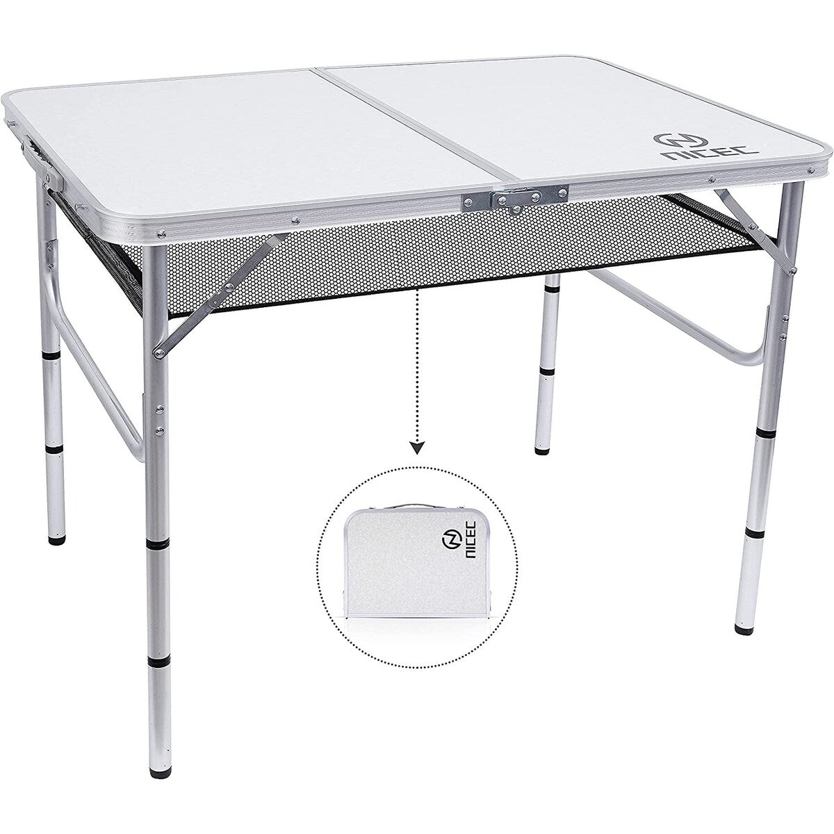 Table pliante à hauteur réglable, table de camping portable en aluminium léger, avec poignée de transport pour l'extérieur et la plage