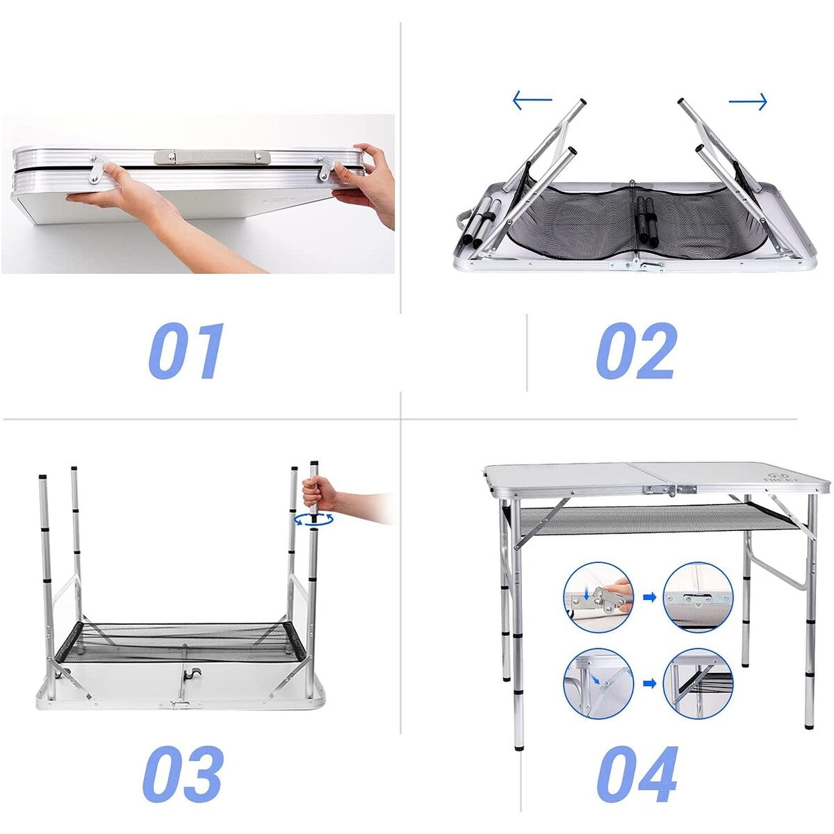 Table pliante à hauteur réglable, table de camping portable en aluminium léger, avec poignée de transport pour l'extérieur et la plage