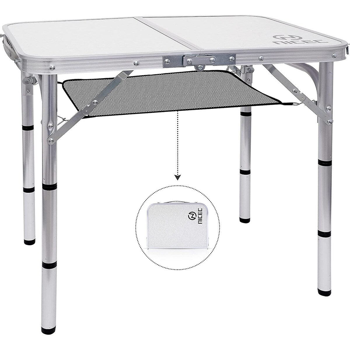Table pliante à hauteur réglable, table de camping portable en aluminium léger, avec poignée de transport pour l'extérieur et la plage