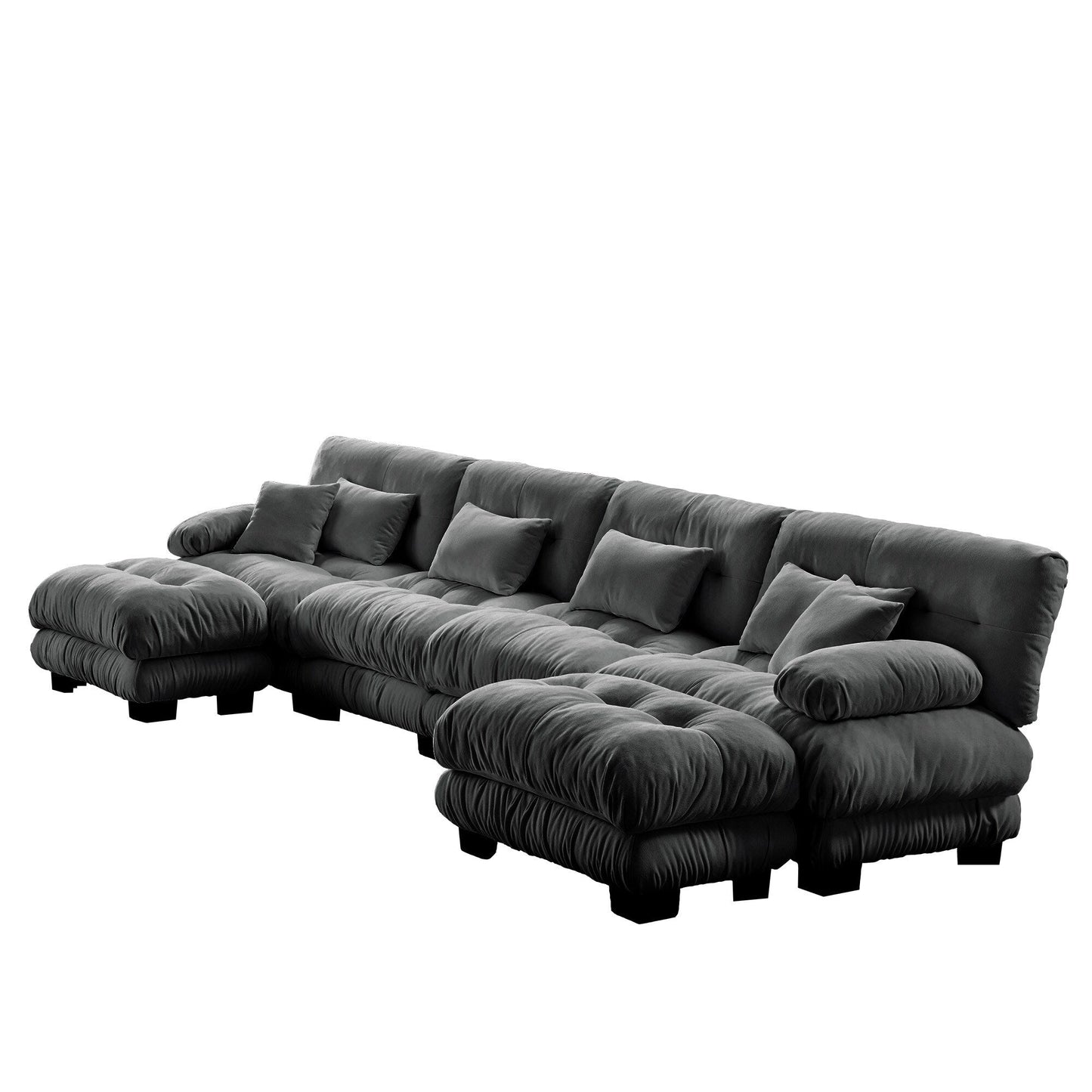 Canapé modulable 4 places en chenille avec 2 poufs et coussins pour le salon