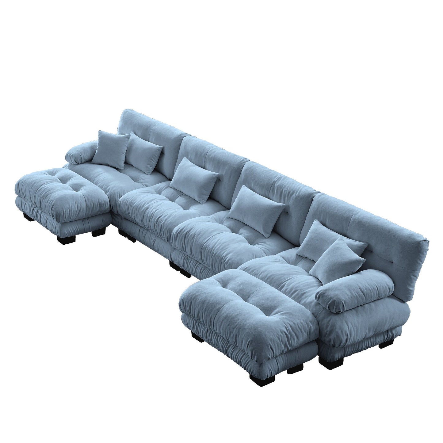 Canapé modulable 4 places en chenille avec 2 poufs et coussins pour le salon