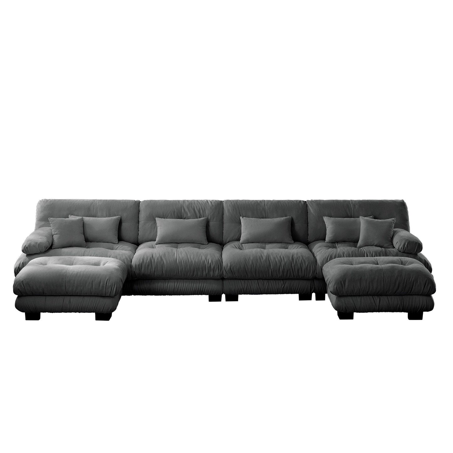 Canapé modulable 4 places en chenille avec 2 poufs et coussins pour le salon