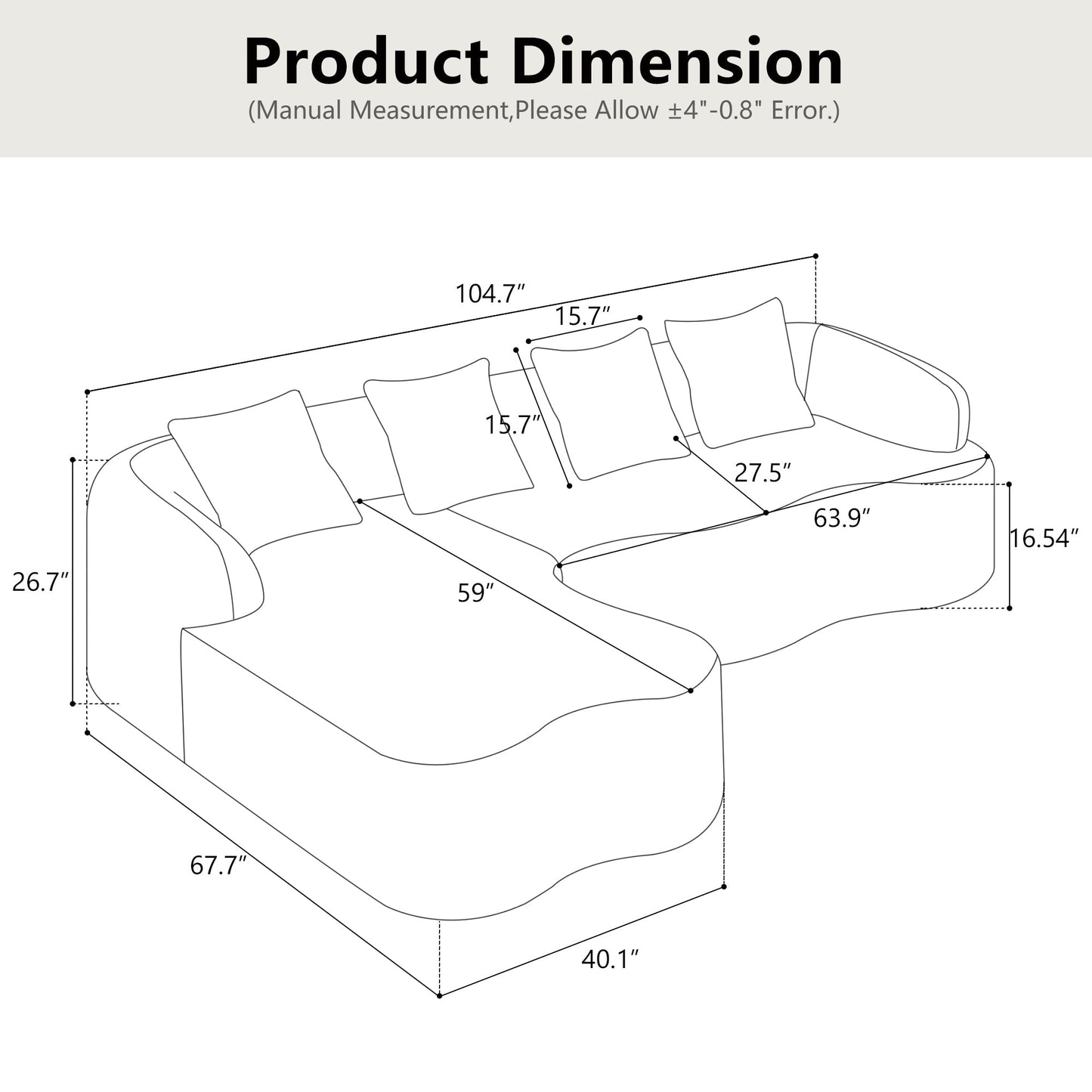 Canapé sectionnel en L à compression complète avec méridienne incurvée, canapé modulaire en chenille, canapé à compression