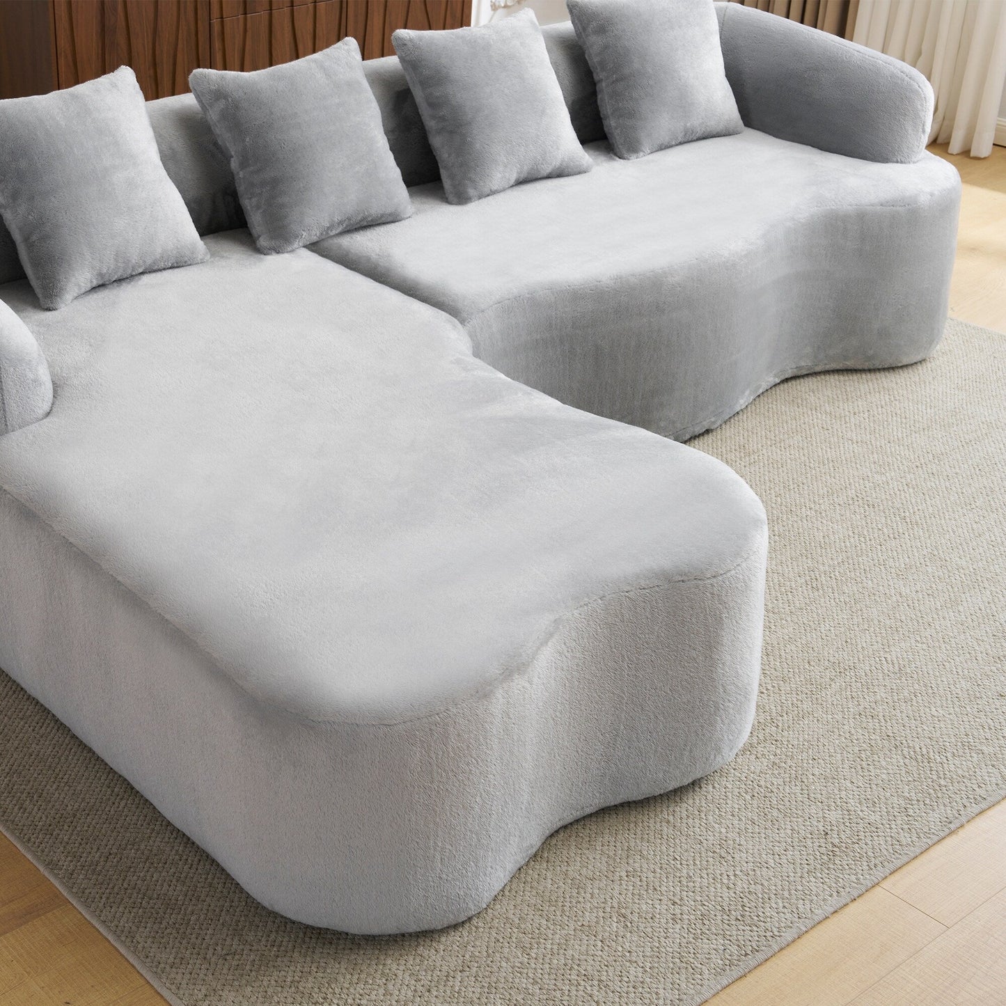 Canapé sectionnel en L à compression complète avec méridienne incurvée, canapé modulaire en chenille, canapé à compression