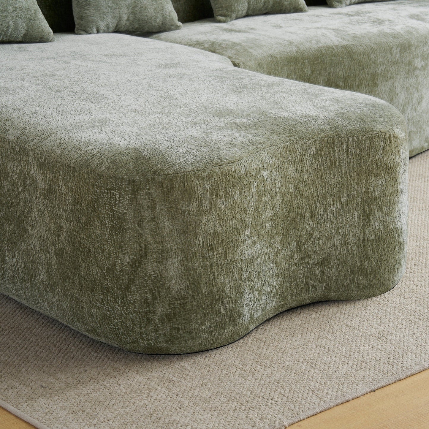 Canapé sectionnel en L à compression complète avec méridienne incurvée, canapé modulaire en chenille, canapé à compression