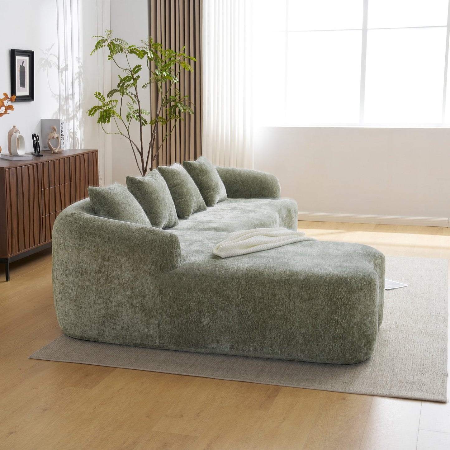 Canapé sectionnel en L à compression complète avec méridienne incurvée, canapé modulaire en chenille, canapé à compression