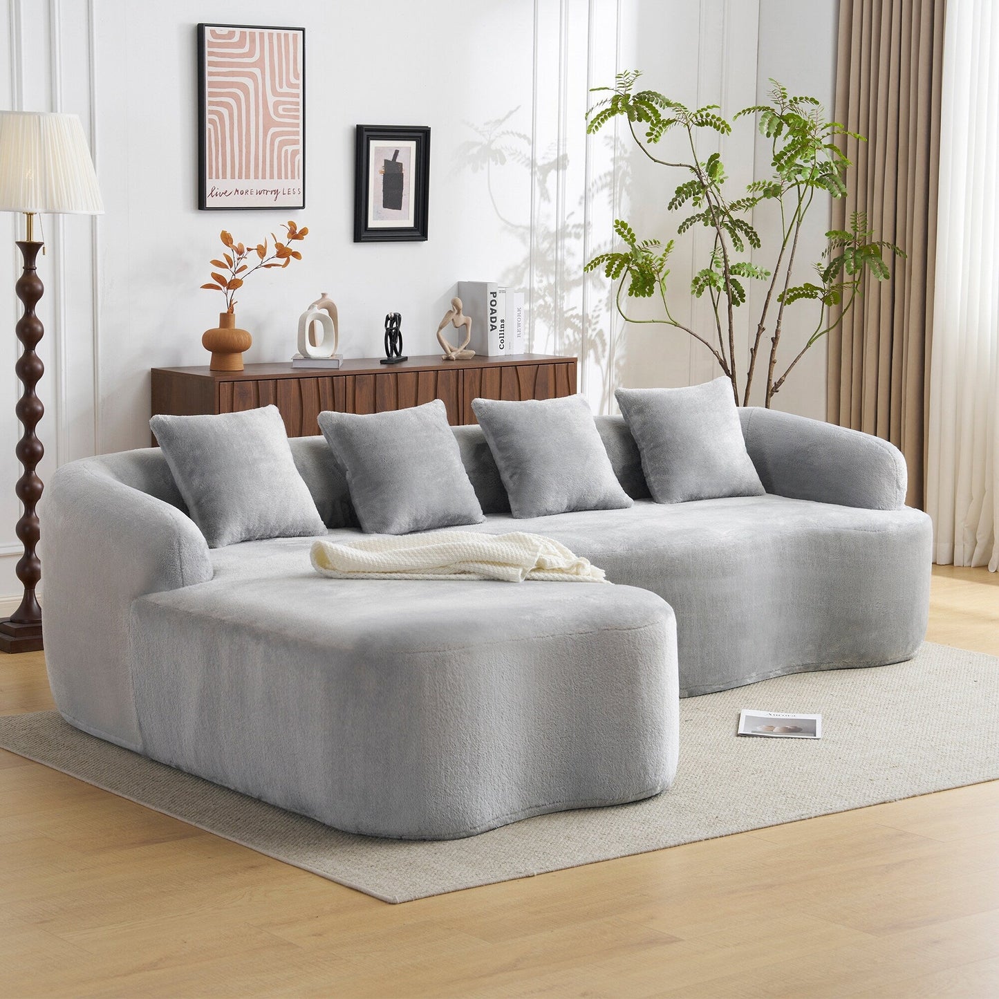 Canapé sectionnel en L à compression complète avec méridienne incurvée, canapé modulaire en chenille, canapé à compression